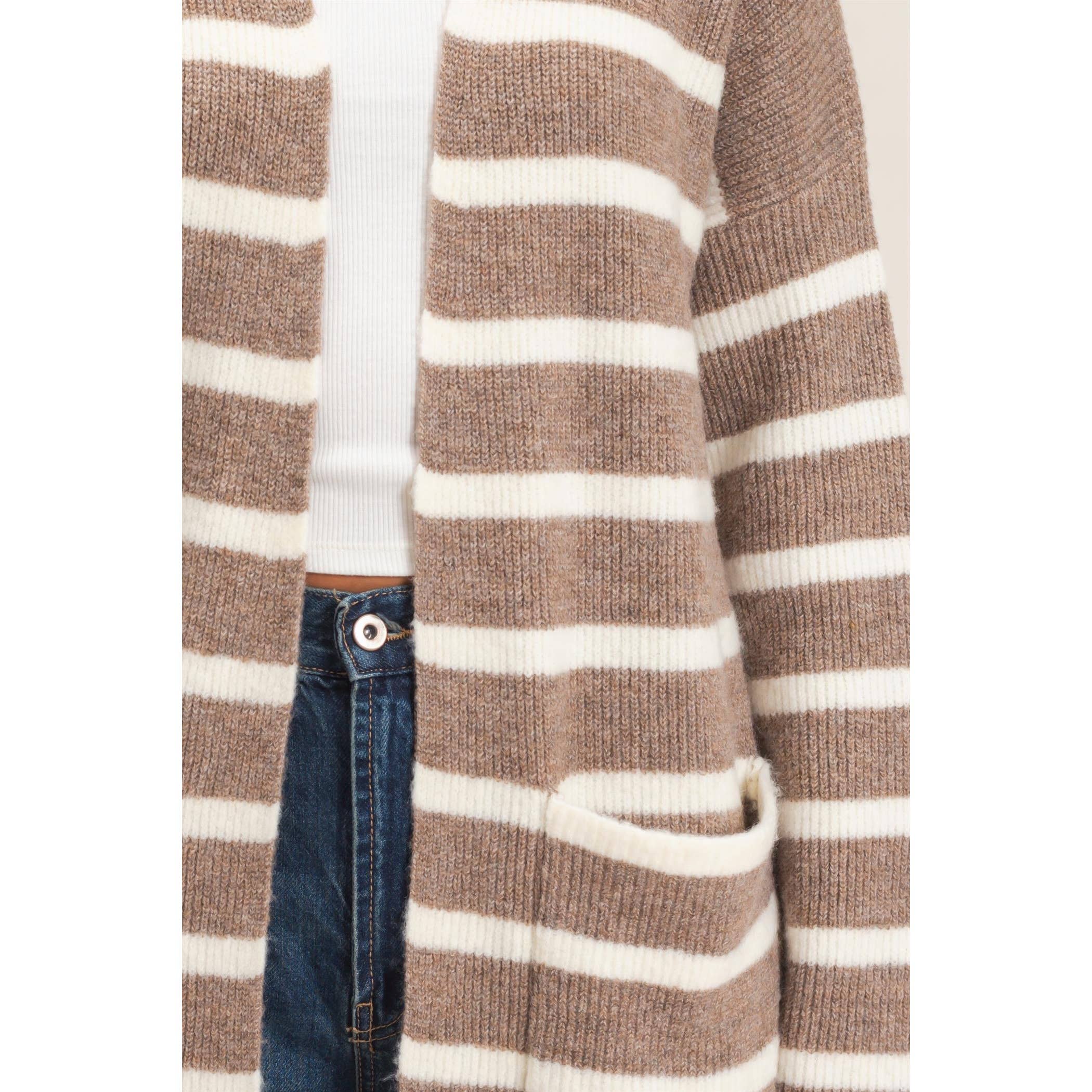 Open Front Stripe Cardigan