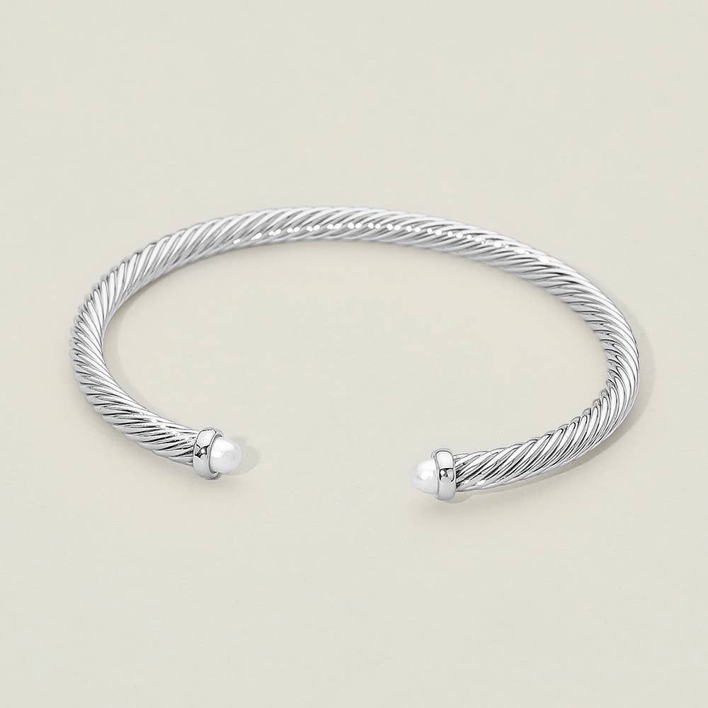 Pearl Tip Twisted Cable Cuff Bracelet