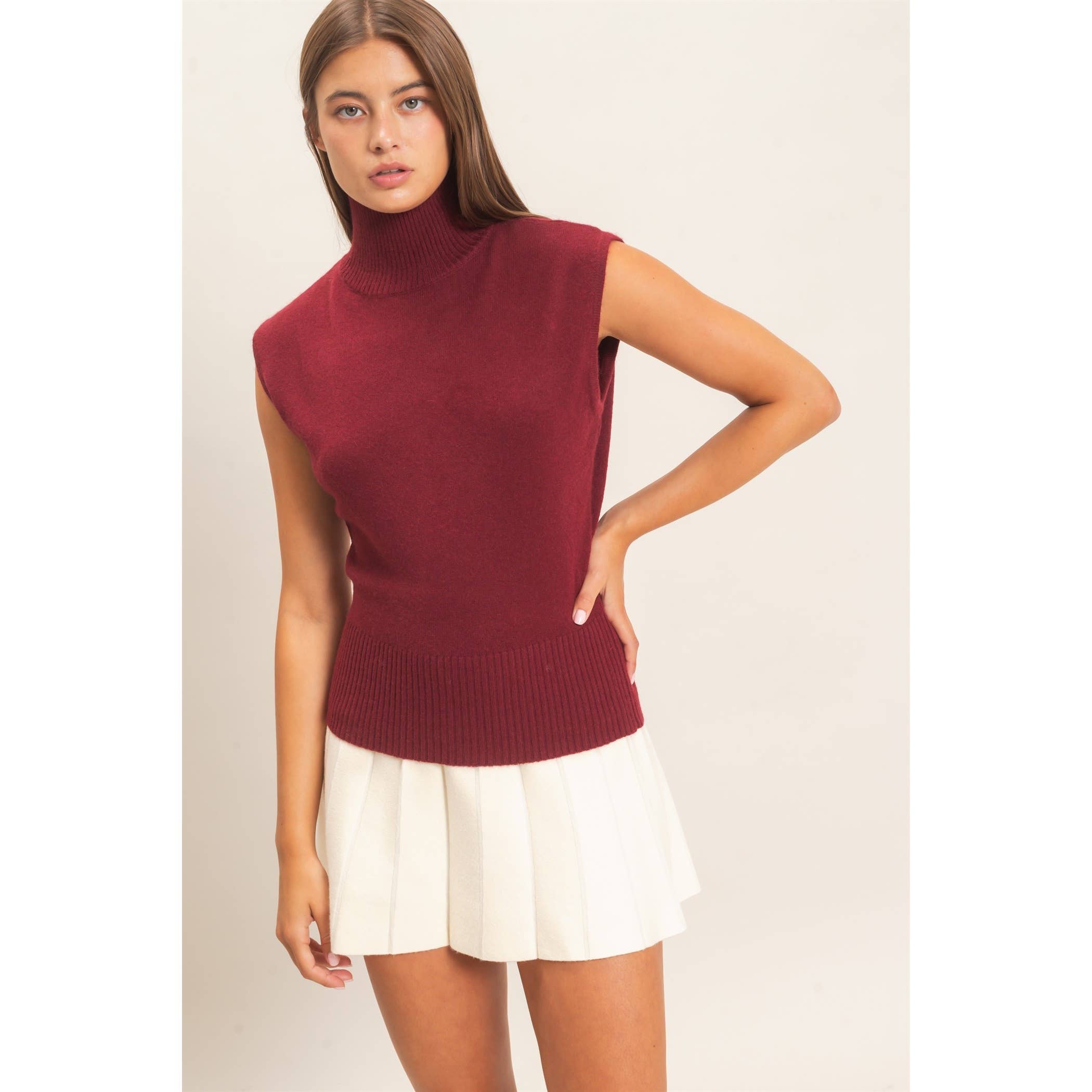 Sleeveless High Neck Knit Top