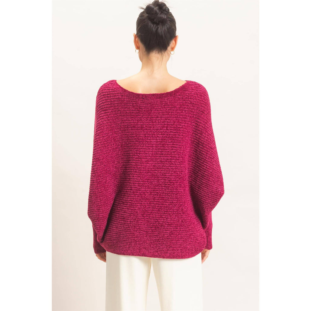 Chenille Boat Neck Dolman Sleeve Sweater