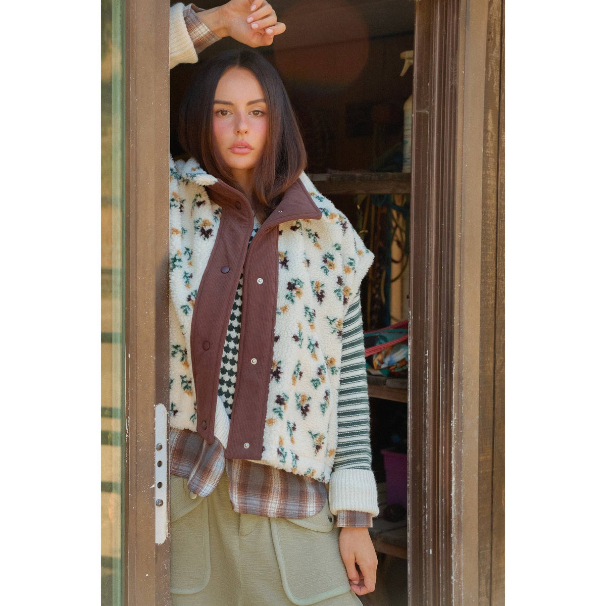 Mixed Pattern Long Sleeve Sweater