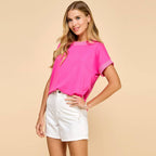 Solid Top with Solid Ribbed Neck and Sleeve Detail