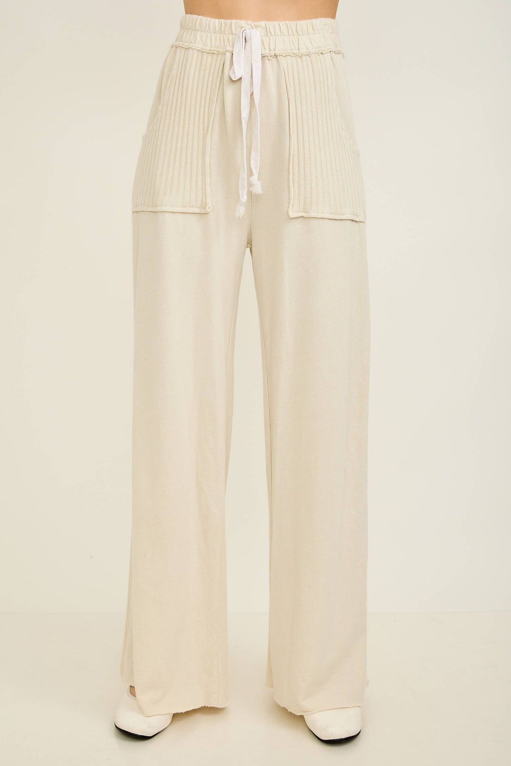 Mineral Wash Side Knit detail wide leg pants HE5878P