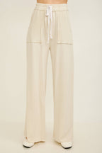 Mineral Wash Side Knit detail wide leg pants HE5878P
