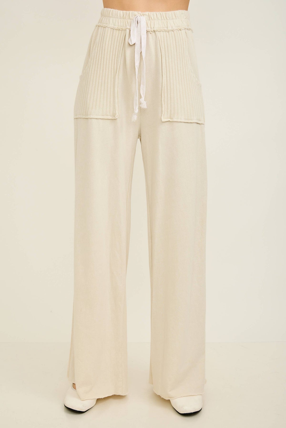 Mineral Wash Side Knit detail wide leg pants HE5878P