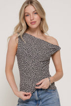 Off The Shoulder Twisted Print Rib Knit Top