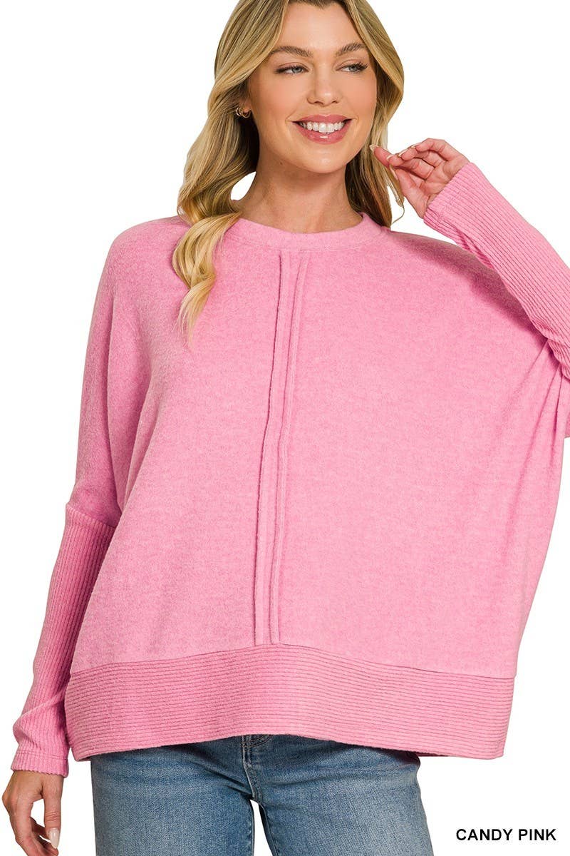 Brushed Melange Hacci Center Seam Oversized Sweater