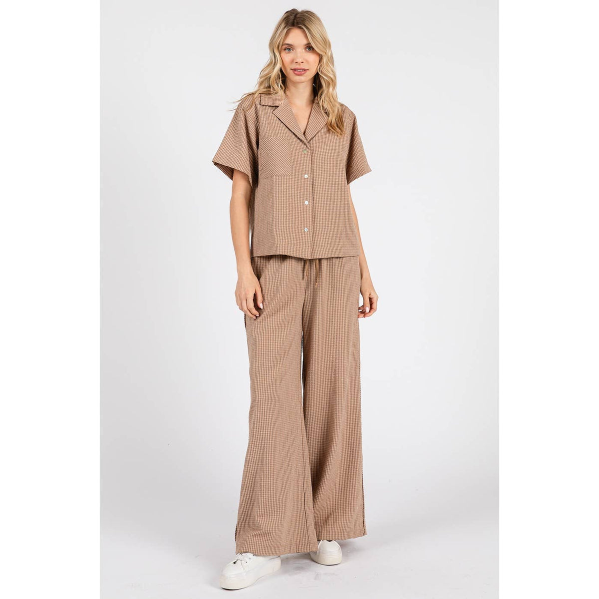 MINI CHECKERED PRINT BUTTONED SHIRT AND PANTS SET