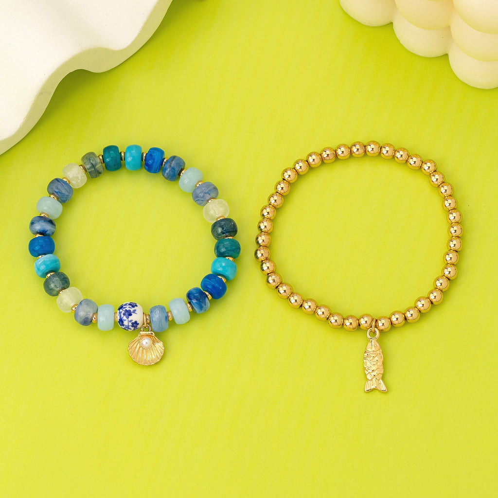 Nautical Blue Beaded Stretch Bracelet Set | 80B1705