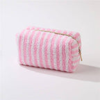 Plush Striped Sherpa Makeup Bag - Cozy Travel Pouch | 40P621