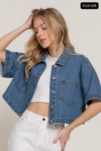 [PLUS SIZE] Short Sleeve Boxy Short Denim Jacket