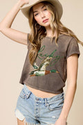Lucky Ducky Mallard Graphic Potassium Spray Faux Crop Tee