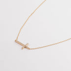 18K Gold Dipped CZ Sideways Cross Necklace