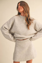 LONG SLEEVE SWEATER TOP AND FLARED MINI SKIRT SET