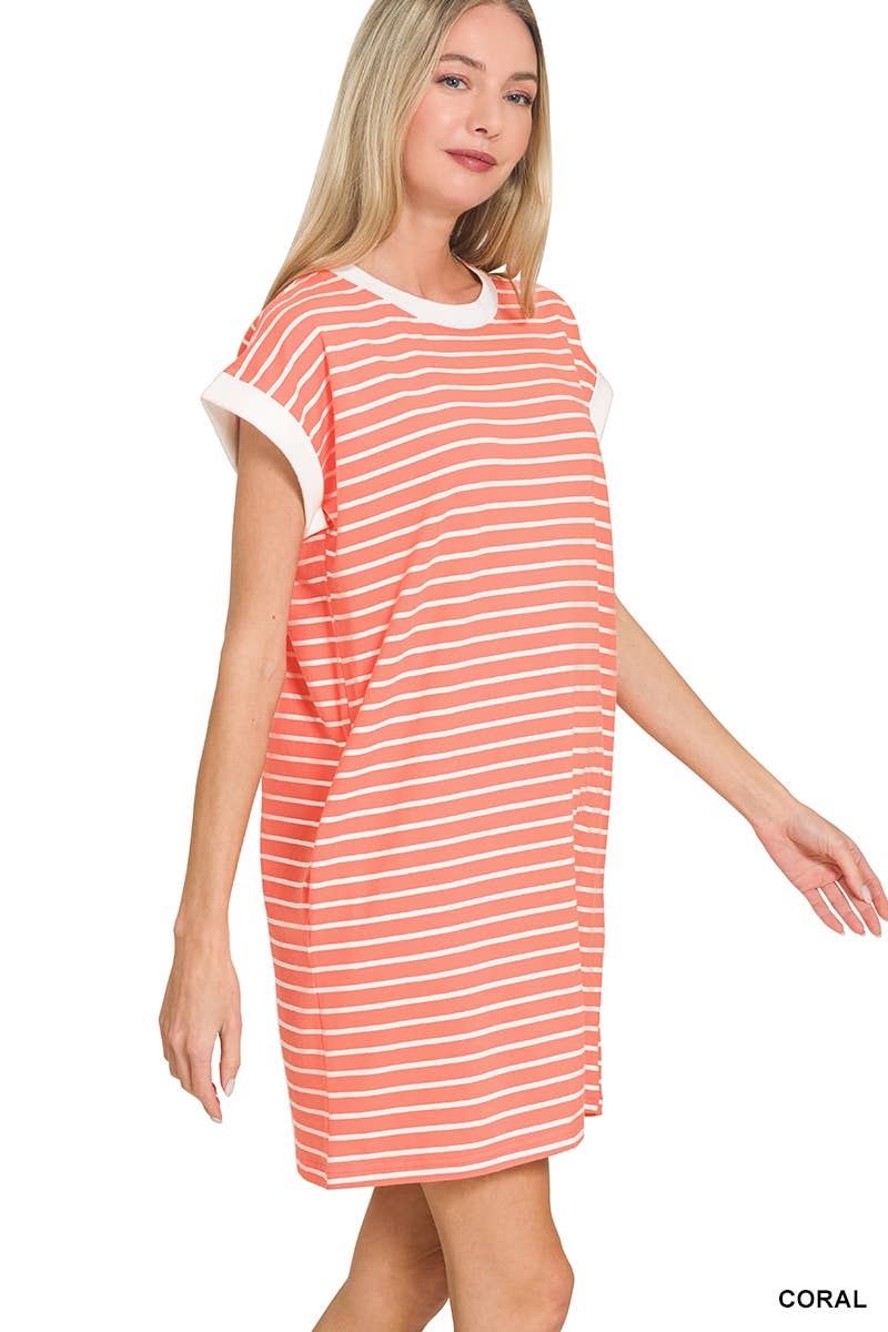 Stripe Cotton Tshirt Dress w/ side pockets SI-29147