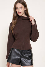 Long Slv High Neck Sweater Top