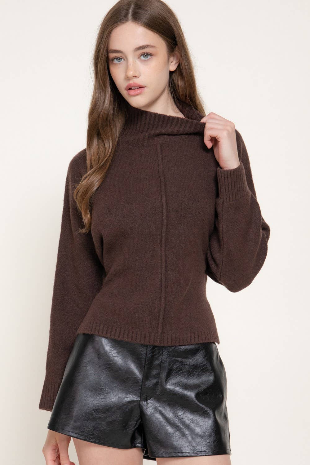 Long Slv High Neck Sweater Top