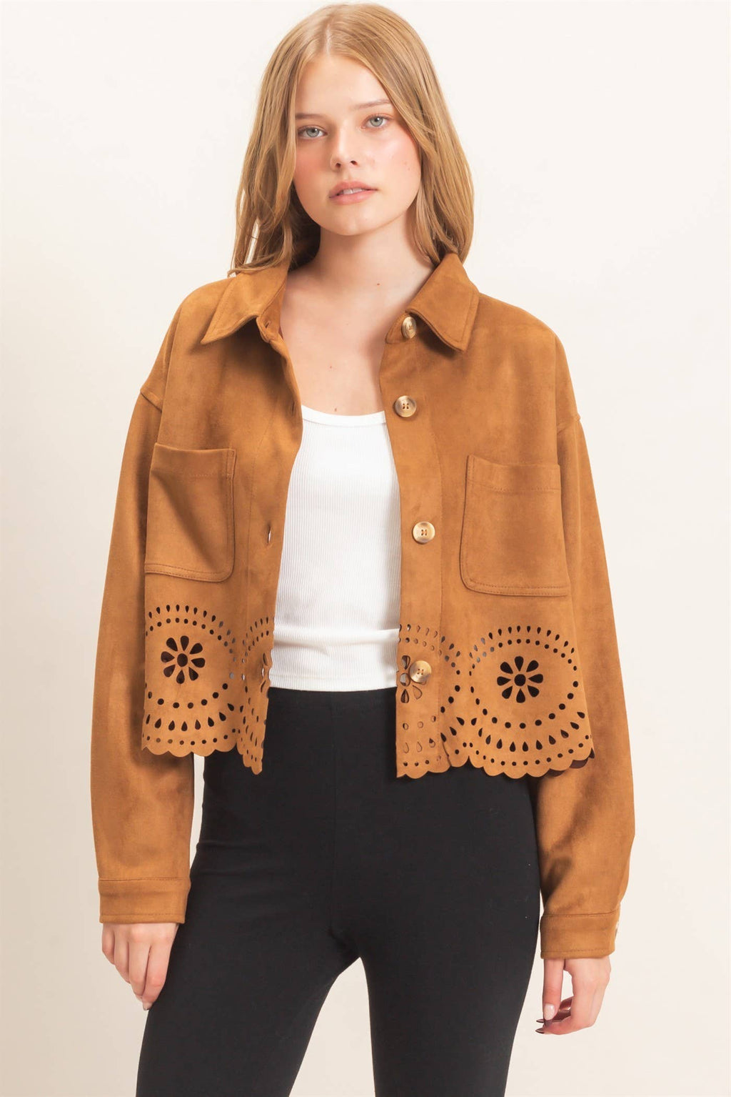 Suede Jacket With Laser Cut Hem