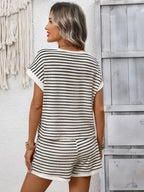 Striped  Relaxed Fit Tee Short Set Lounge Outfit