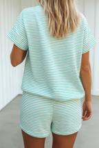 Mock Neck Stripe Casual 2pcs Shorts Set