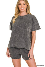 French Terry Acid Washed Relaxed Top N Short Set