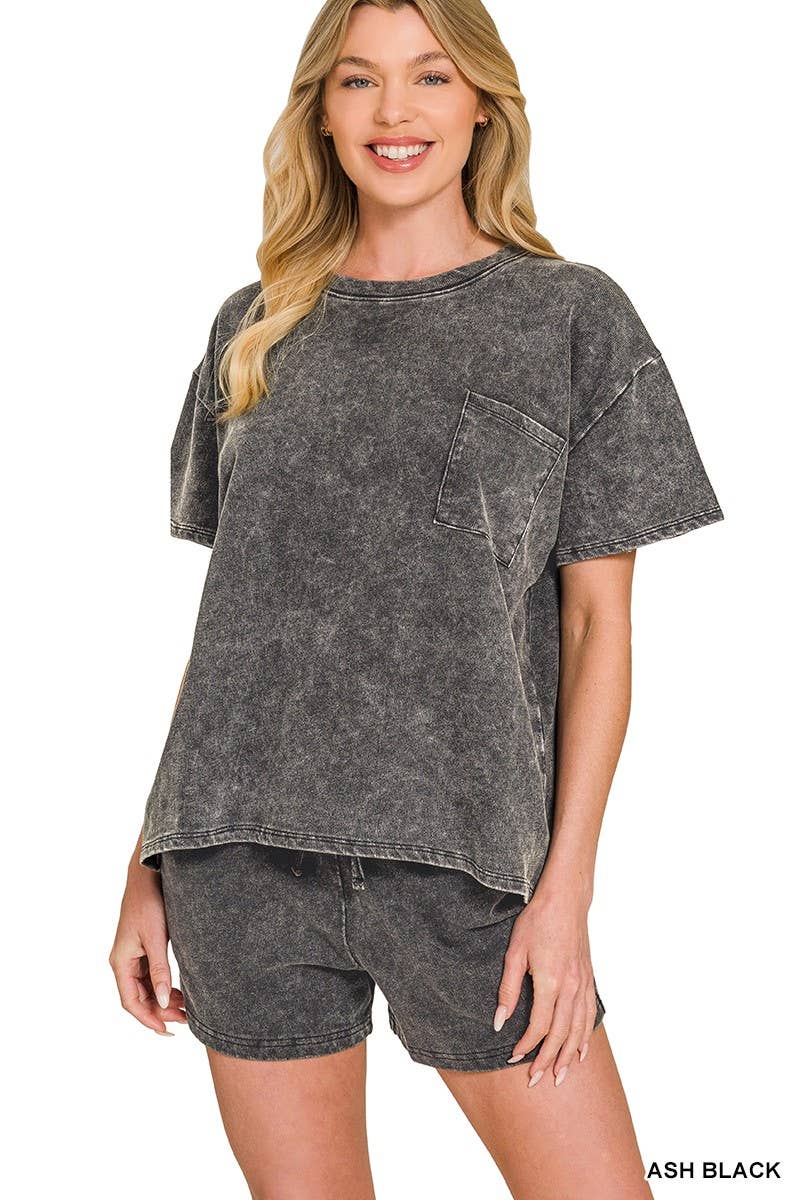 French Terry Acid Washed Relaxed Top N Short Set