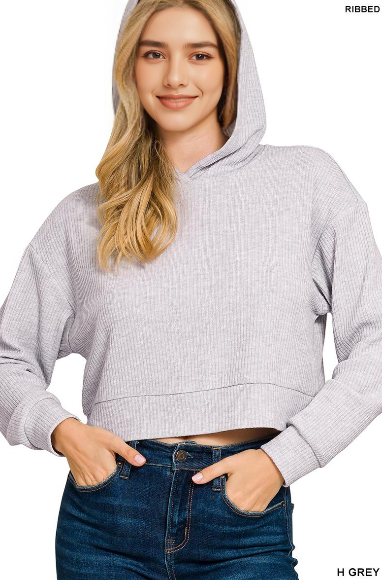 Ribbed Crop Hoodie Pullover Set