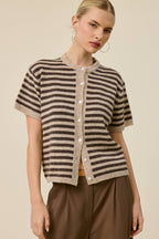 Striped Short Sleeve Knit Cardigan