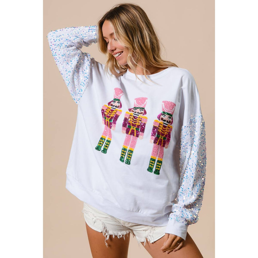 SEQUIN NUTCRACKERS VELVET SEQUIN WASHED PULLOVER