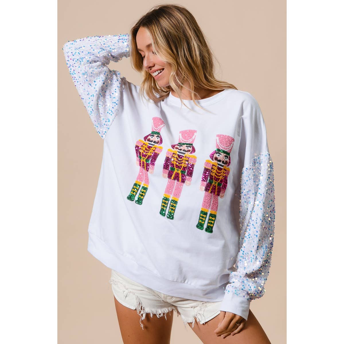 SEQUIN NUTCRACKERS VELVET SEQUIN WASHED PULLOVER