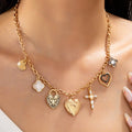 Antique Heart Locket & Cross Multi-Charm Necklace | 80N93116
