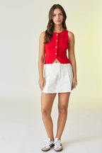 Berry Sleeveless Button Up Top