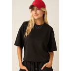CLOUD KNIT SHORT SLEEVE BOXY CREW NECK TOP