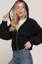 Long Sleeve Hoodie Inside Fur Corduroy Zip Up Jacket