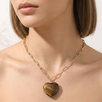 Resin Puffy Heart Pendant Paperclip Chain Necklace