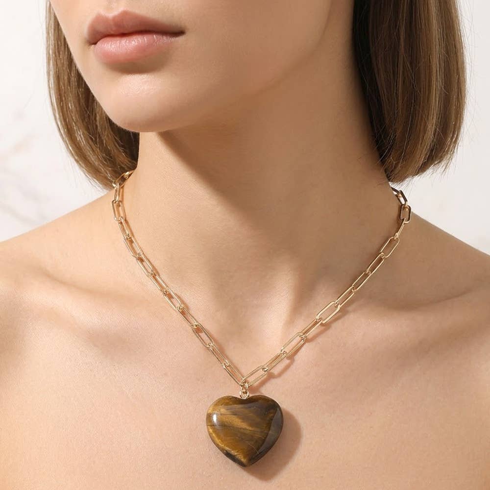 Resin Puffy Heart Pendant Paperclip Chain Necklace