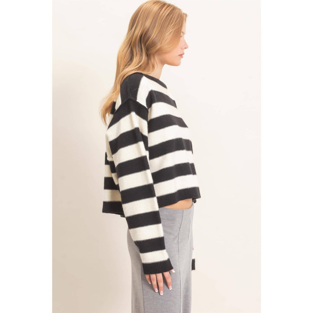Striped Boat Neck Knit Sweater