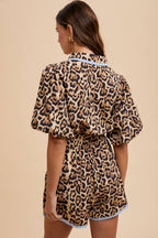 Lace Trimmed Leopard Print Button Down Romper