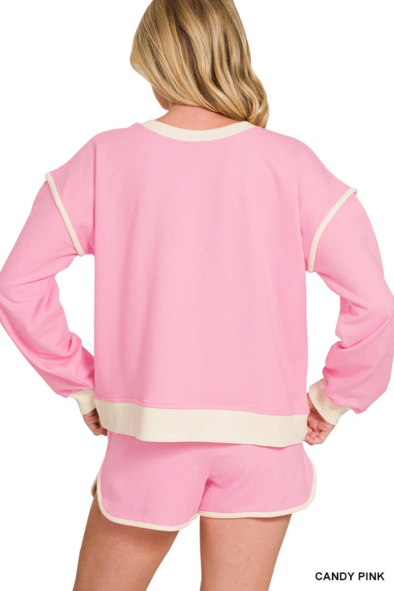 0501 French Terry Contrast Binding Pullover & Shorts Set SI-29799