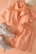NT12697SET-Half-Zip Scallop Active Shorts Set