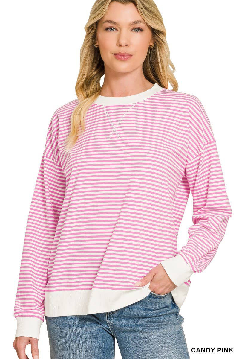 Striped Rib Banded Pullover