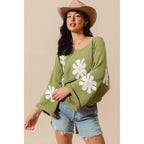 DAISY FLORAL PATTERN KNITTED SWEATER TOP