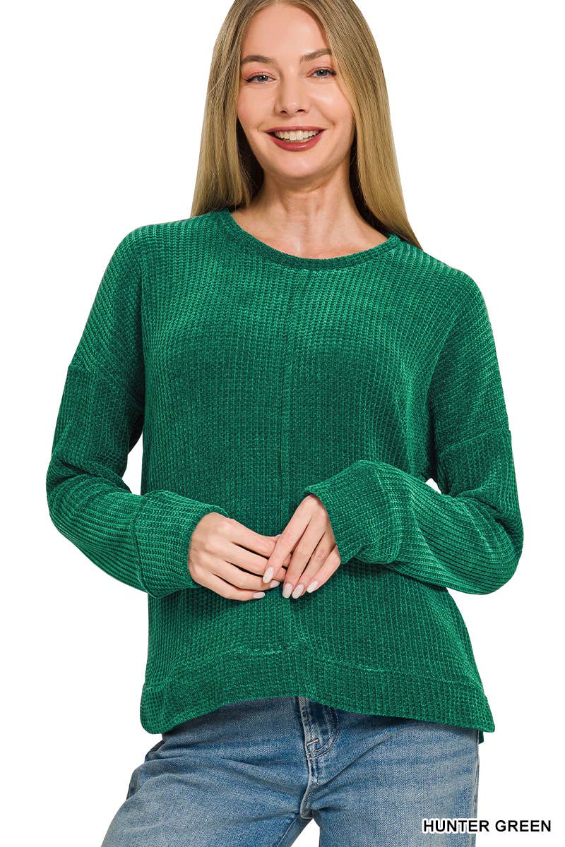 Chenille Waffle Center Seam Sweater Zenana