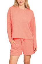 Raised Rib Long Sleeve Tee And Shorts Set