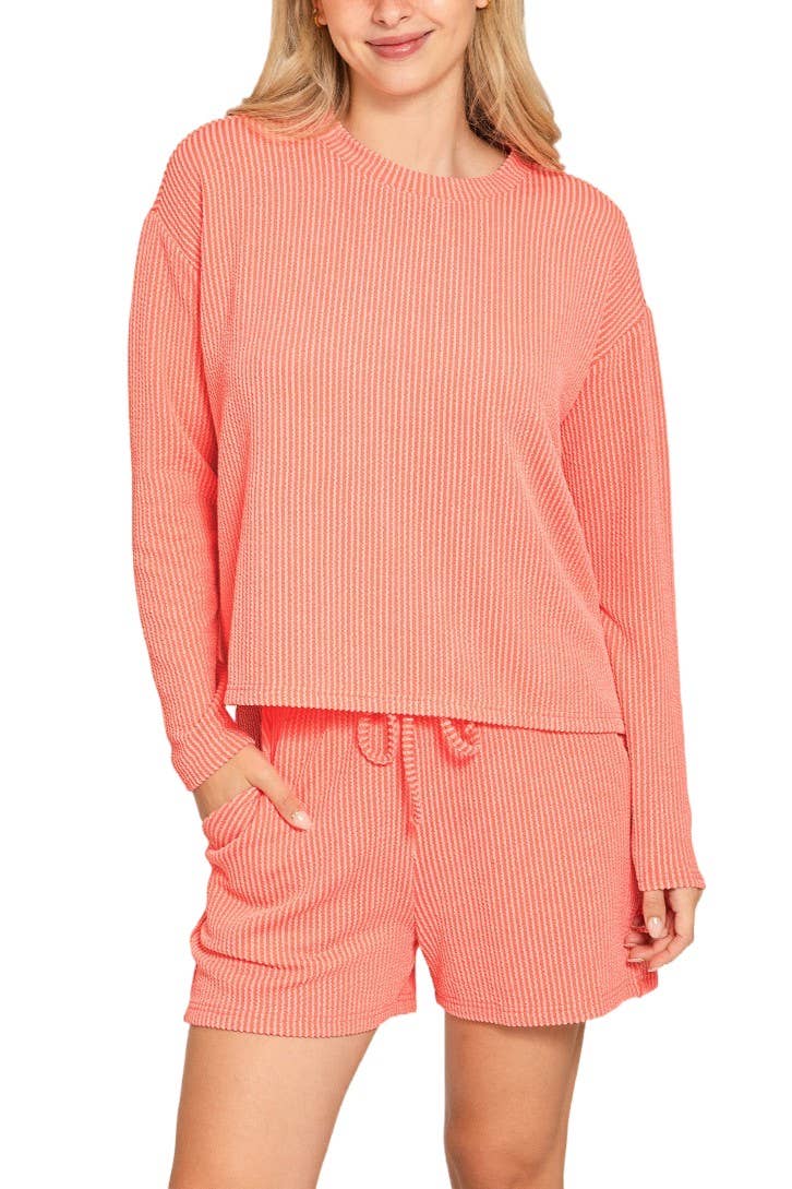 Raised Rib Long Sleeve Tee And Shorts Set
