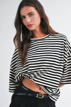 8649HN Oversized Stripe Boyfriend Tee