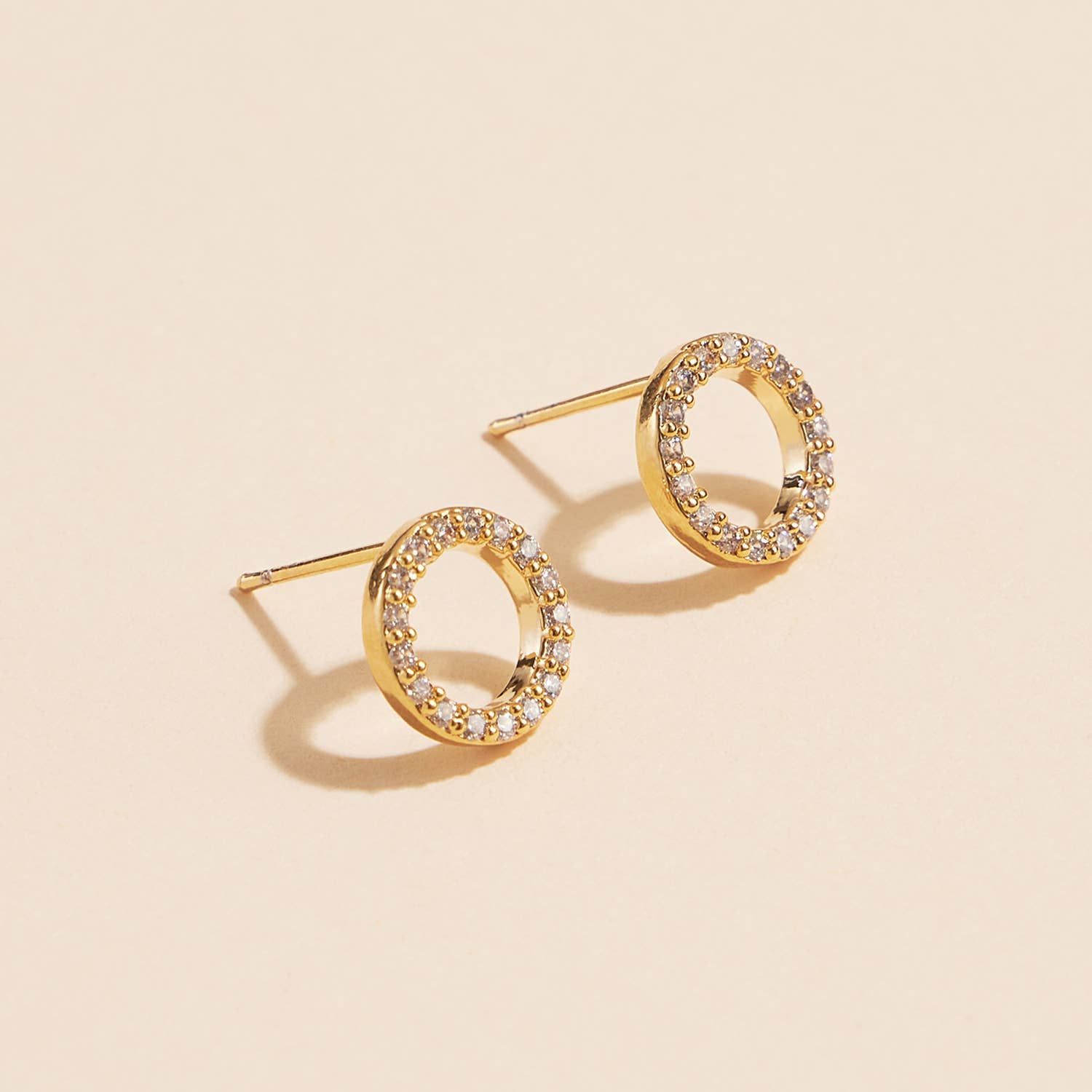 18K Gold Dipped Open Circle CZ Stud Earrings | Pavé Halo