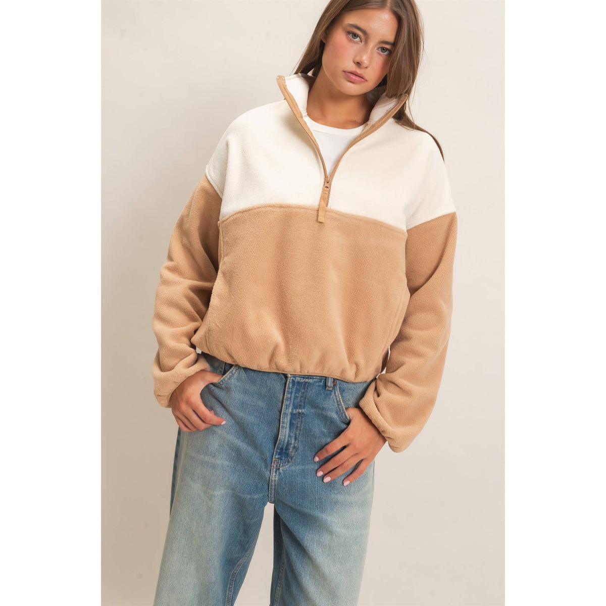 Fleece Color Contrast Half Zip Pullover