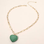Resin Puffy Heart Pendant Paperclip Chain Necklace