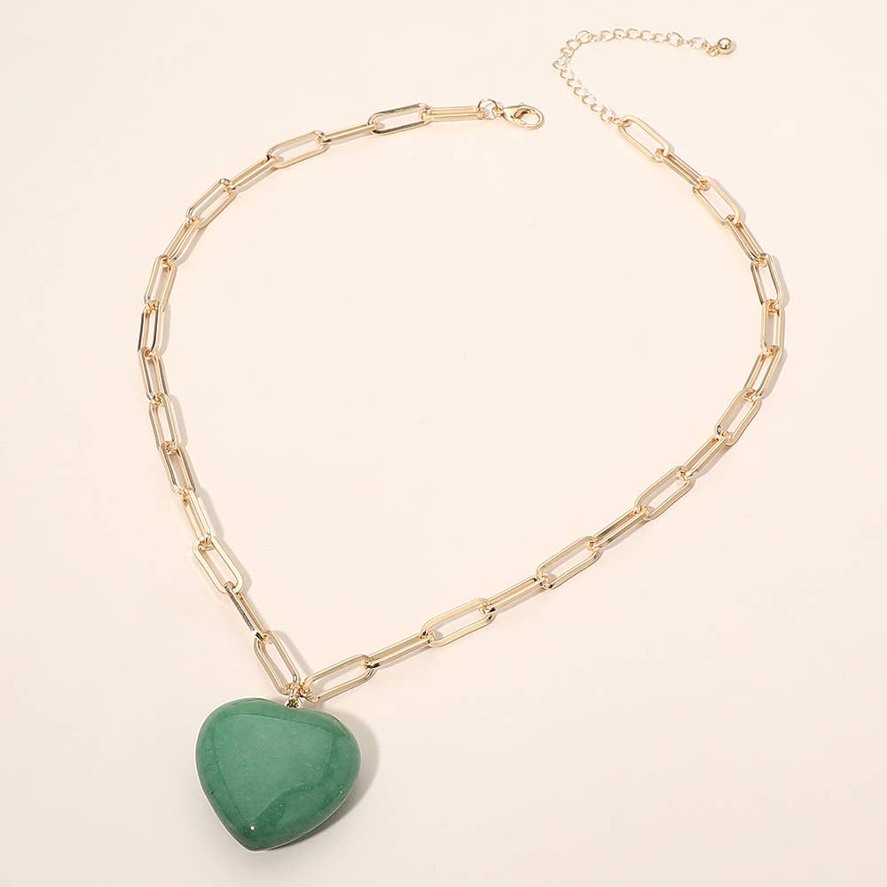 Resin Puffy Heart Pendant Paperclip Chain Necklace